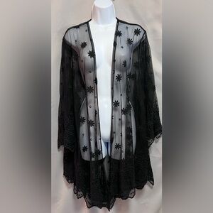 Elegant Black Sheer Floral Kimono Top